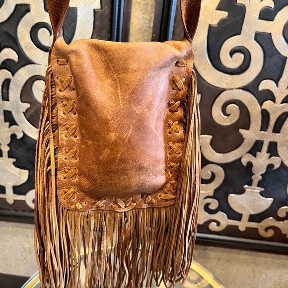 Western leather fringe turquoise stone flap crossbody - Picture 4 of 7